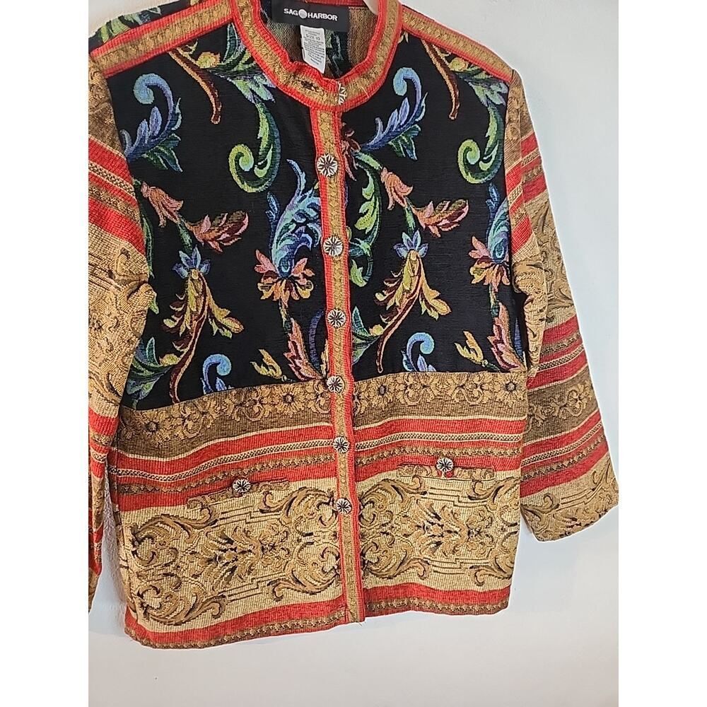 Sag Harbor Vintage Tapestry Floral Knit Jacket, Boho Artsy, Women's Size 10 M - Picture 2 of 5
